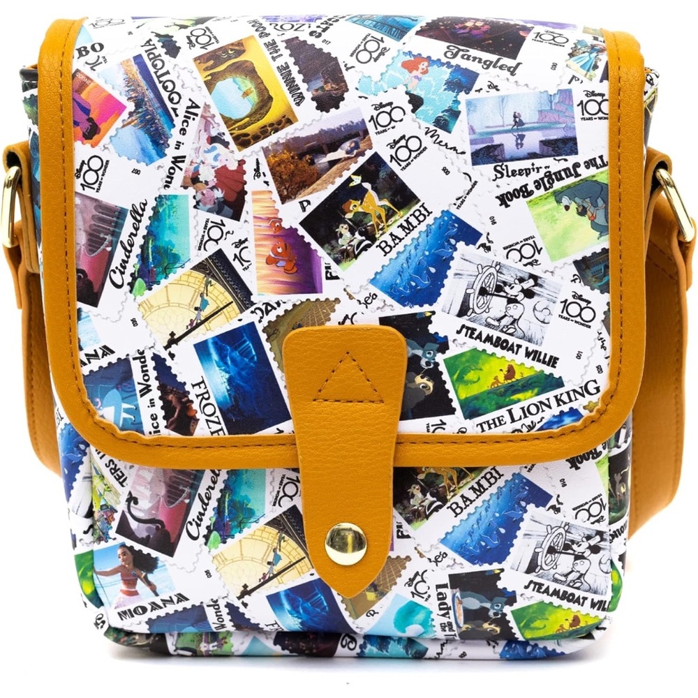 Buckle Down Disney Bag, Crossbody, World Stamp All Over Print, Vegan Leather
